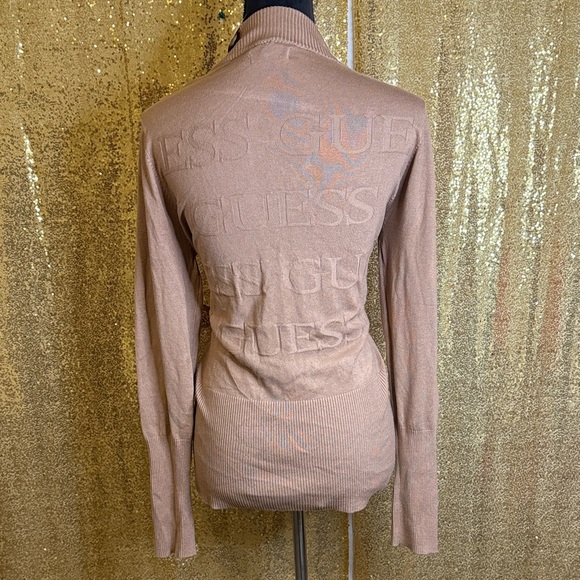 GUESS Long Sleeve, High neck.  Ribbed Tan Embossed Logo top - Picture 4 of 8